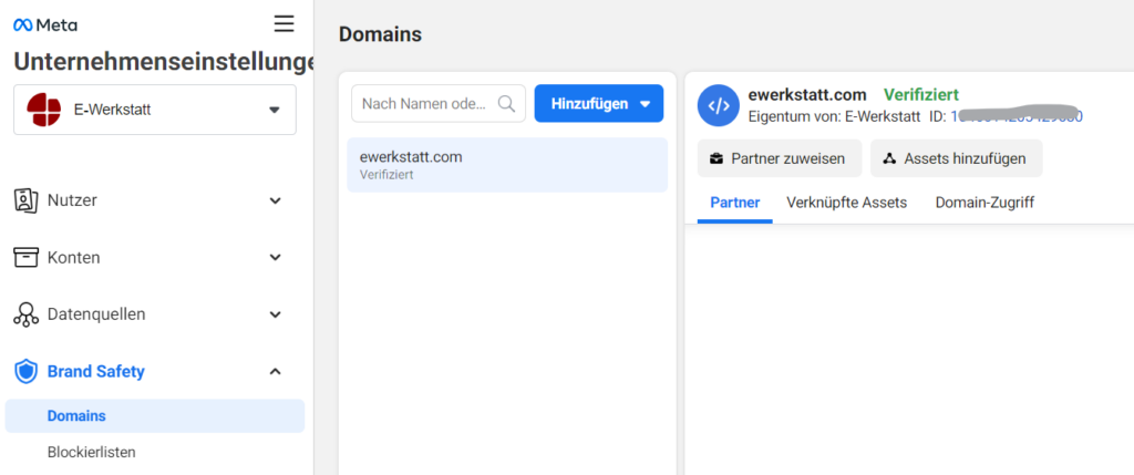 Screenshot: Domain bestätigen