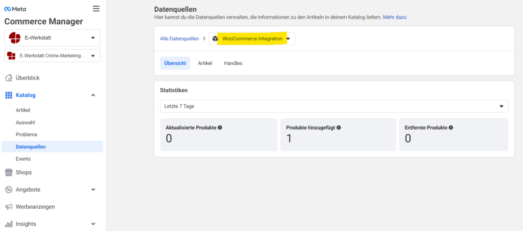 Screenshot: Datenquellen Übersicht