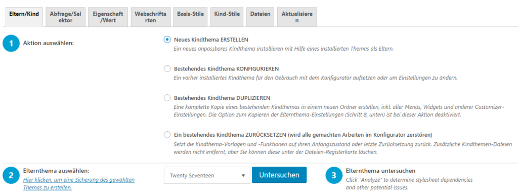 Schritte 1-3 - Neues Theme erstellen, Theme auswählen und untersuchen