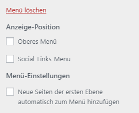 Anzeige Position des Menüs zuweisen