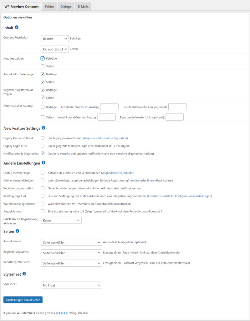 WP-Members Einstellungen