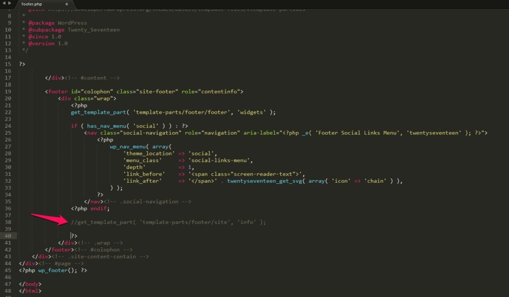 Footer.php aus WordPress Twentyseventeen