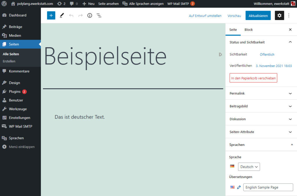 Polylang: Seite - Übersetzungen